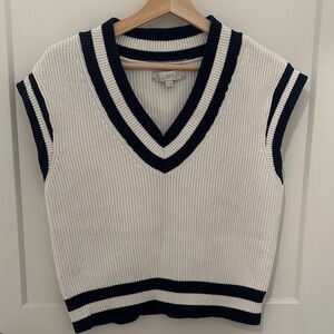 LOFT Navy and White V-Neck Knit Vest